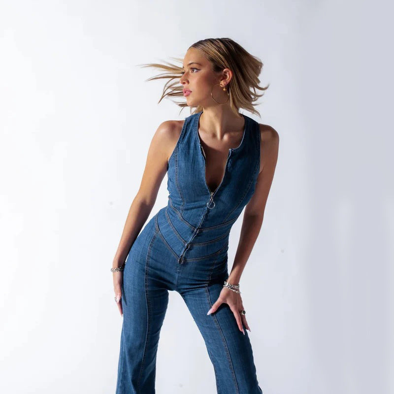 Backless Heart-Shaped Denim Jumpsuit π