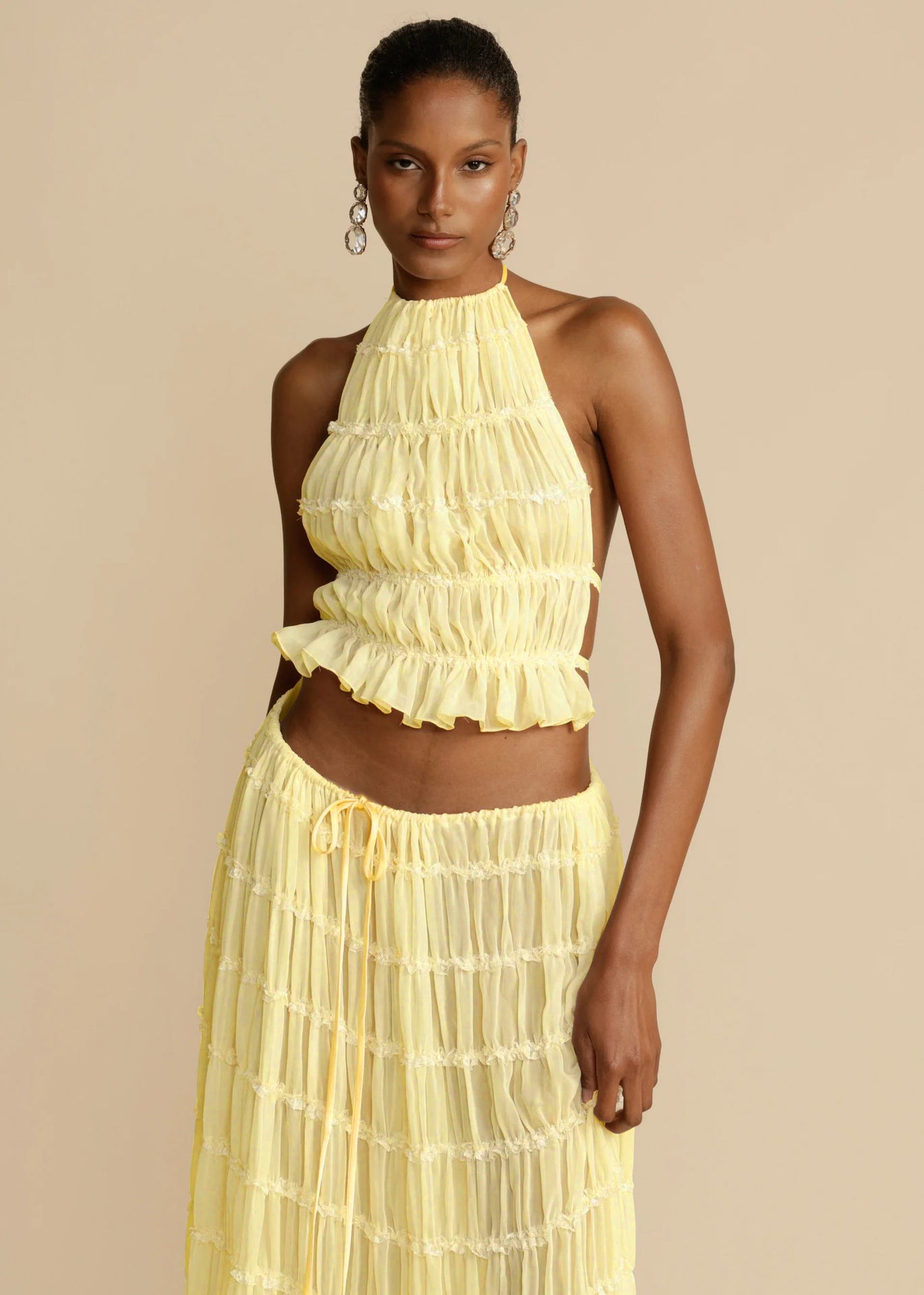 2Pc Backless Halter Crop Top & Long Skirt Set 🌴