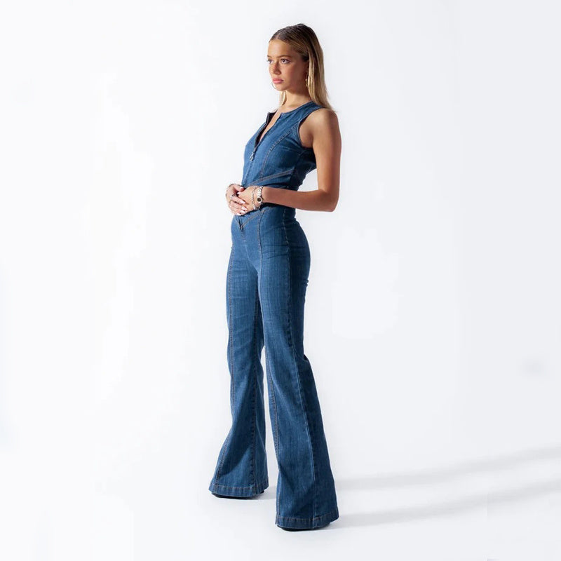 Backless Heart-Shaped Denim Jumpsuit π