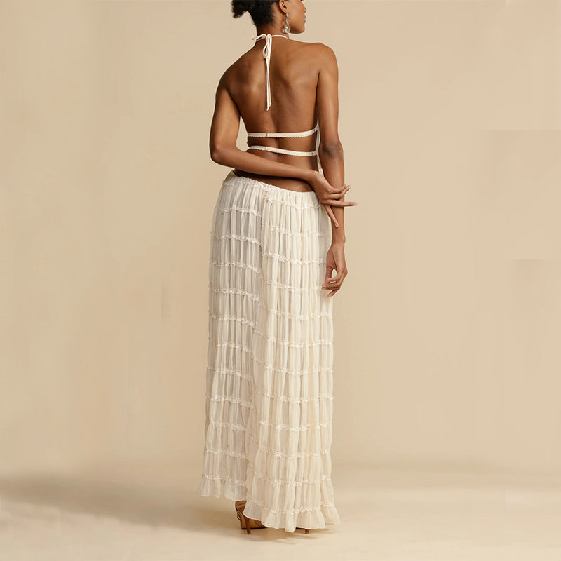 2Pc Backless Halter Crop Top & Long Skirt Set 🌴