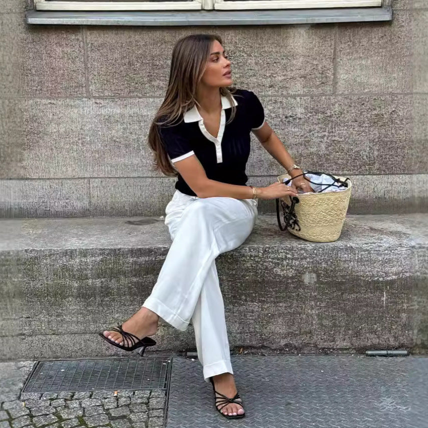 Women's Fashion Polo Collar V-neck Slimming Top