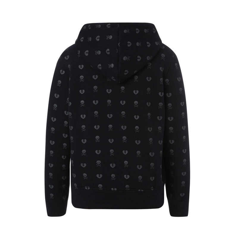 90s Vintage Print Black Sweatshirt Zipper Long Sleeve