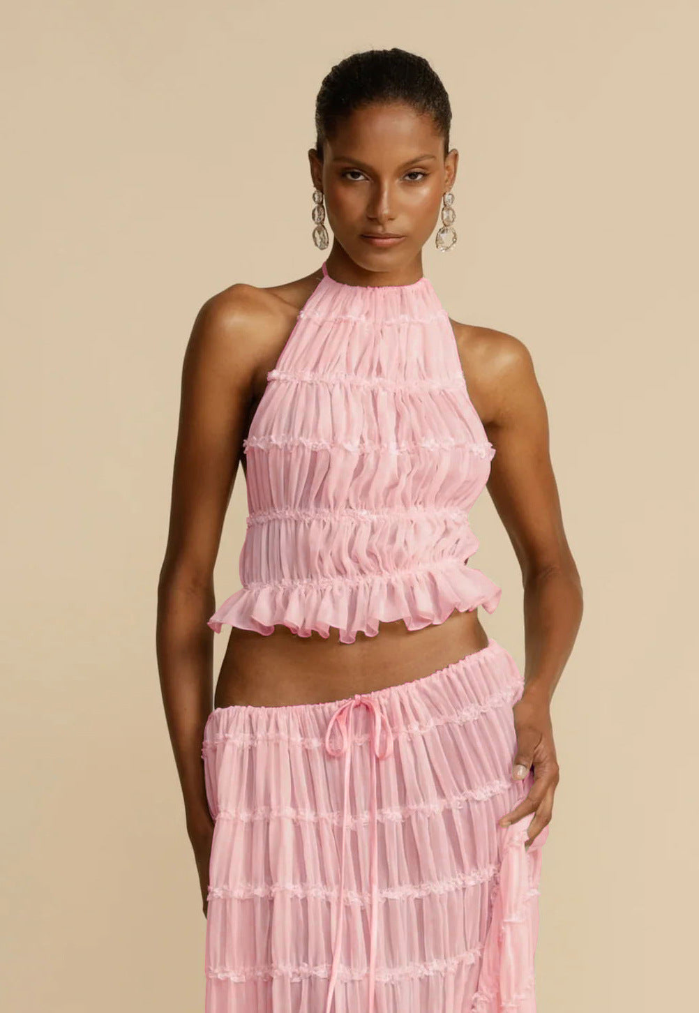 2Pc Backless Halter Crop Top & Long Skirt Set 🌴