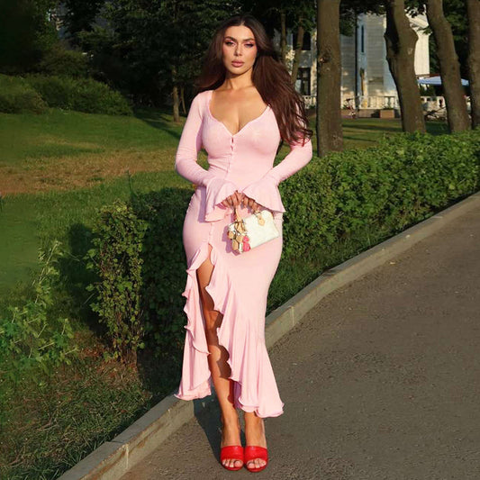 Flared Sleeve Ruffle Split Dress ✨ Boho Vibes
