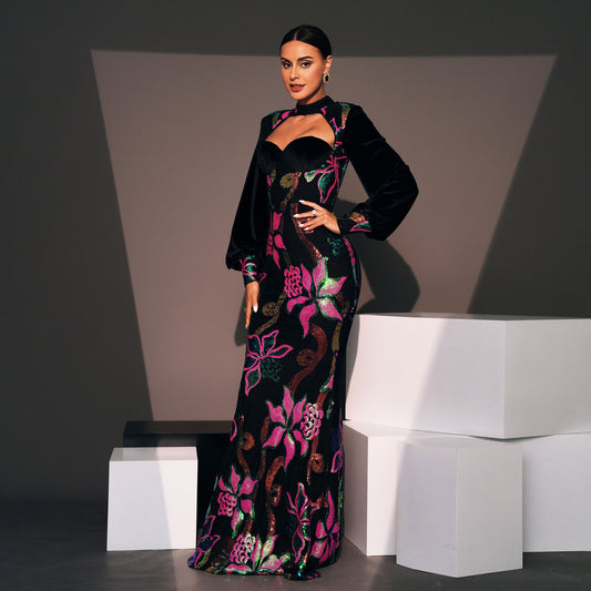 Long Sequined Glam Evening Dress ✨