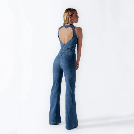 Backless Heart-Shaped Denim Jumpsuit 💙